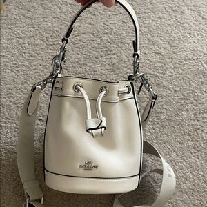 Coach Chalk Color Leather Mini Drawstring Bucket Bag with Logo Strap